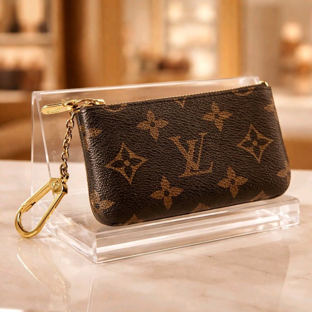 Authentic Louis Vuitton Monogram Key Pouch Pochette Cles Gold Hardware
